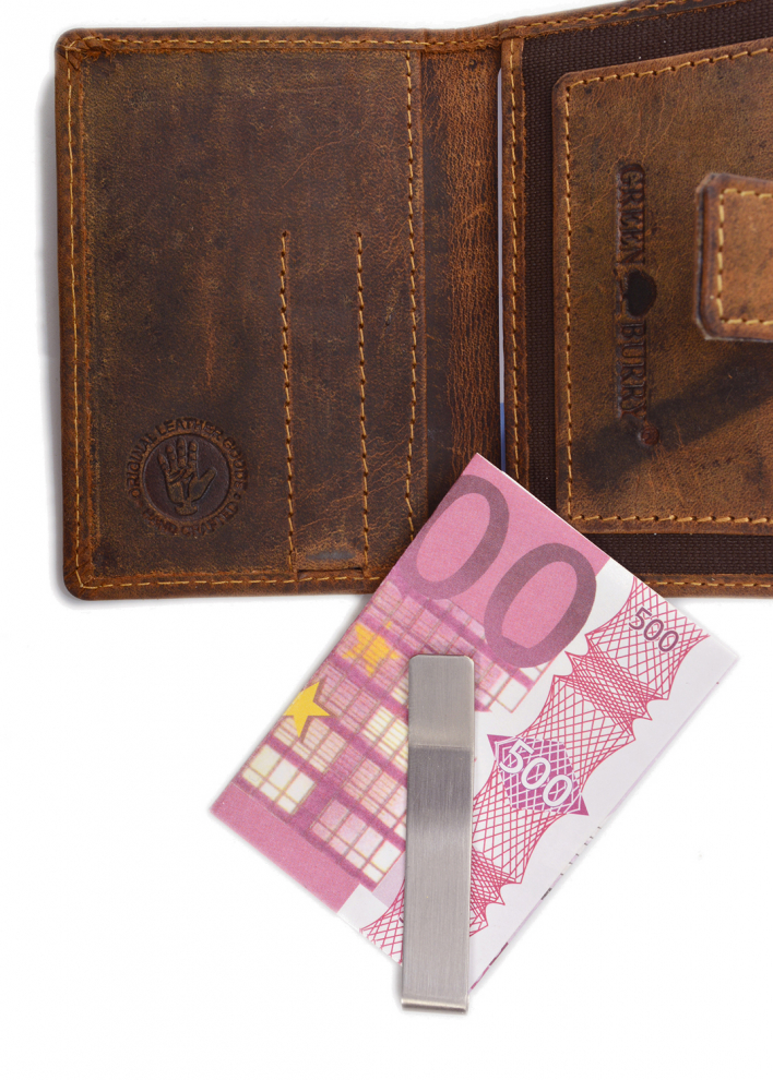 Vintage Card-Clip Case RFID brown elastic Leder